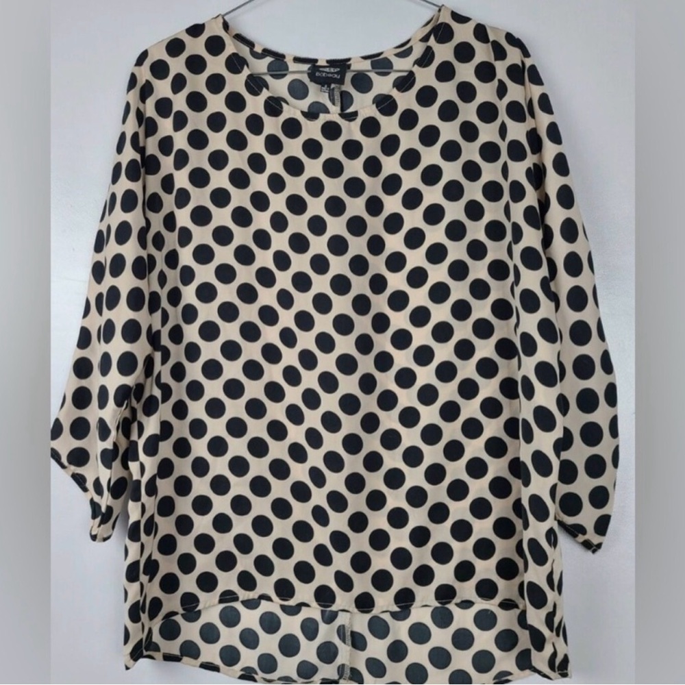 Bobeau Polka Dot 3/4 Sleeve Hi Low Hem Blouse M